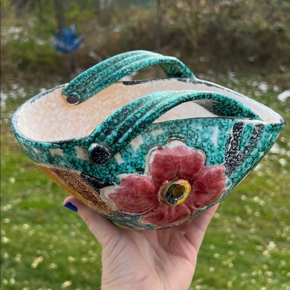 Vintage Bitossi Italian Fratelli Fanciullacci Floral Leaf Basket with Handles - Picture 4 of 16